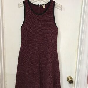 J. Crew Burgundy and Black Midi Dress